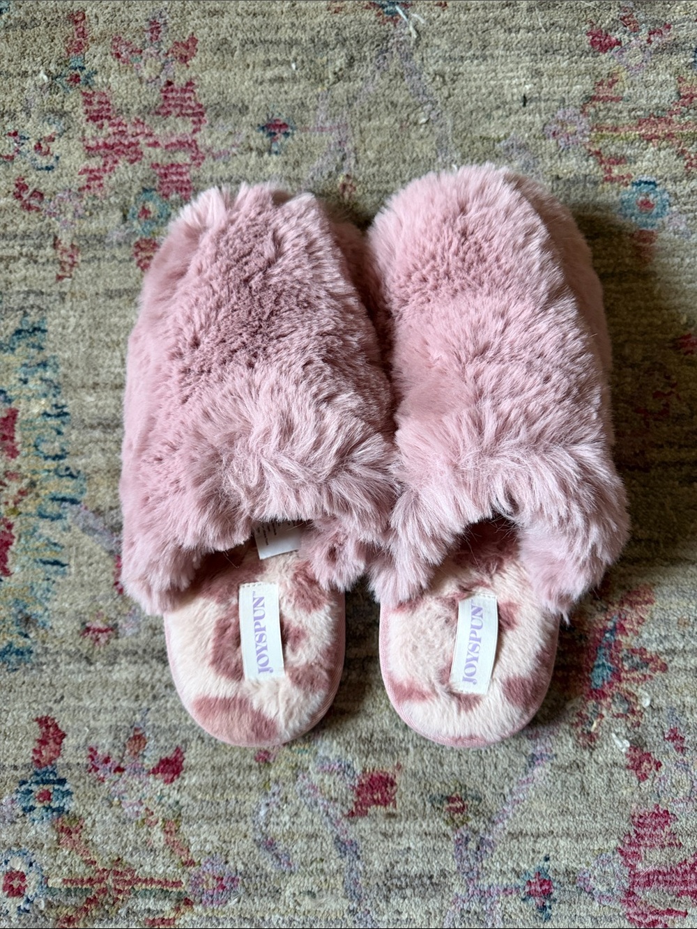Joyspun Women's Plush Pink Faux-Fur Slide Slippers